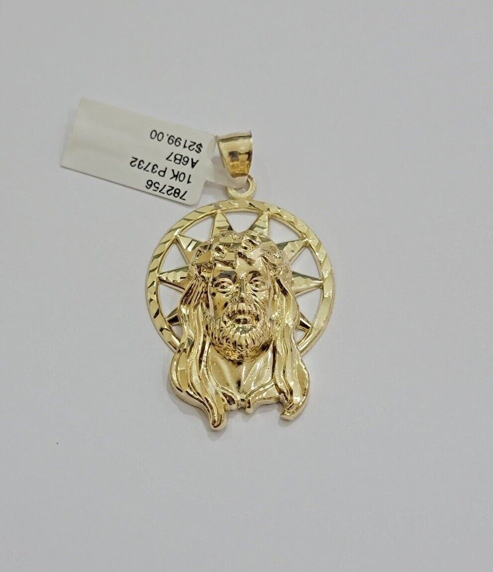 10kt Gold Rope Chain Jesus Head Charm Pendant Set 18 - 30'' Inch 5mm Necklace SALE - GoldenlinQ